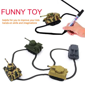 

4pcs Drawn Line Magic Pen Toy Mini Electric Tank Pen Inductive Car Model Follow Black Track Map Auto Tracking Run Toys Kids Gift