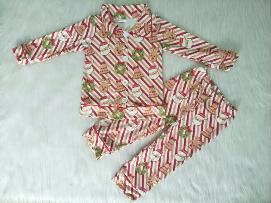 

Kids Baby girls Christmas buttons sleepwear pajamas soft fabric ready to ship santa print boutique clothing sets