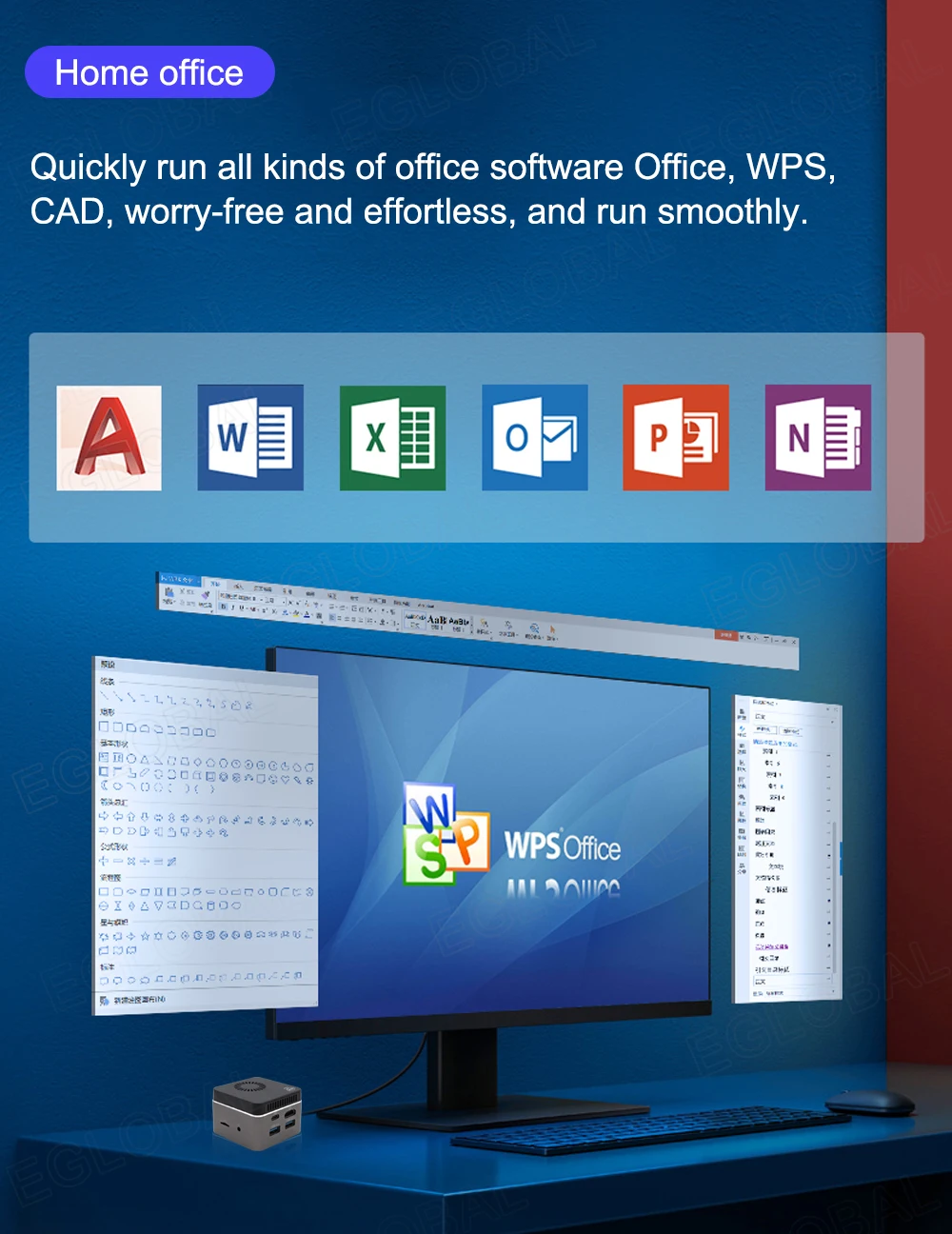 Eglobal Palm Computer with Intel Celeron N4100 Quad-Core, 8GB LPDDR4, 128GB SSD, 2.4G/5G WiFi, BT4.2, Mini PC - Windows 10 Pro Description Image.