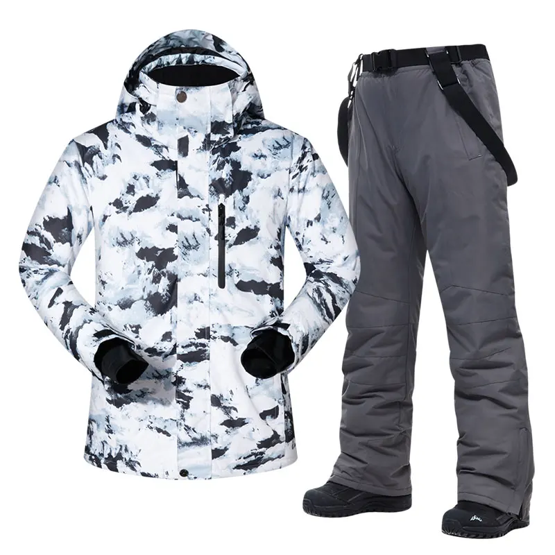 Large Size Mens Ski Suit -30 Temperature Waterproof Warm Winter Mountaineering Snow Snowboard Jackets and Pants Set