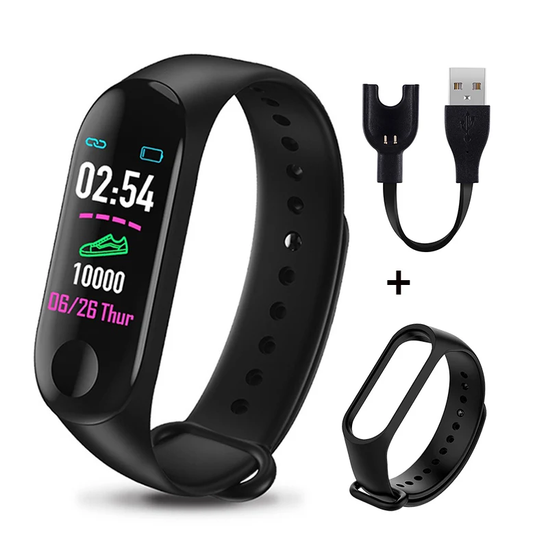 Black with black M3 Plus Смарт Bluetooth часы пульсометр кровяное давление здоровье водонепроницаемые часы M3 Pro Браслет фитнес-трекер часы - Цвет: Black with black