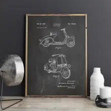 Запатентованный мотоцикл Vespa, Модель 1949 года, произведение искусства на мотоцикле, настенное искусство, плакат, декор комнаты, принт, схема, украшения стен