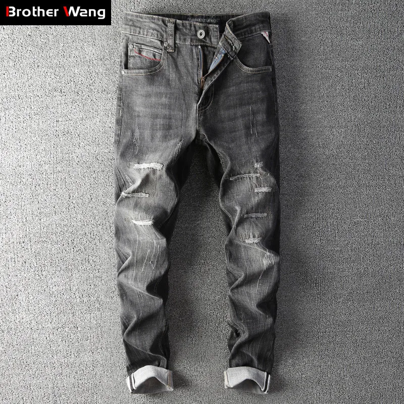

Men's Slim Ripped Jeans 2019 Autumn Winter New Fashion Stretch Thick Cotton Skinny Denim Pants Male Brand Trousers Black Blue
