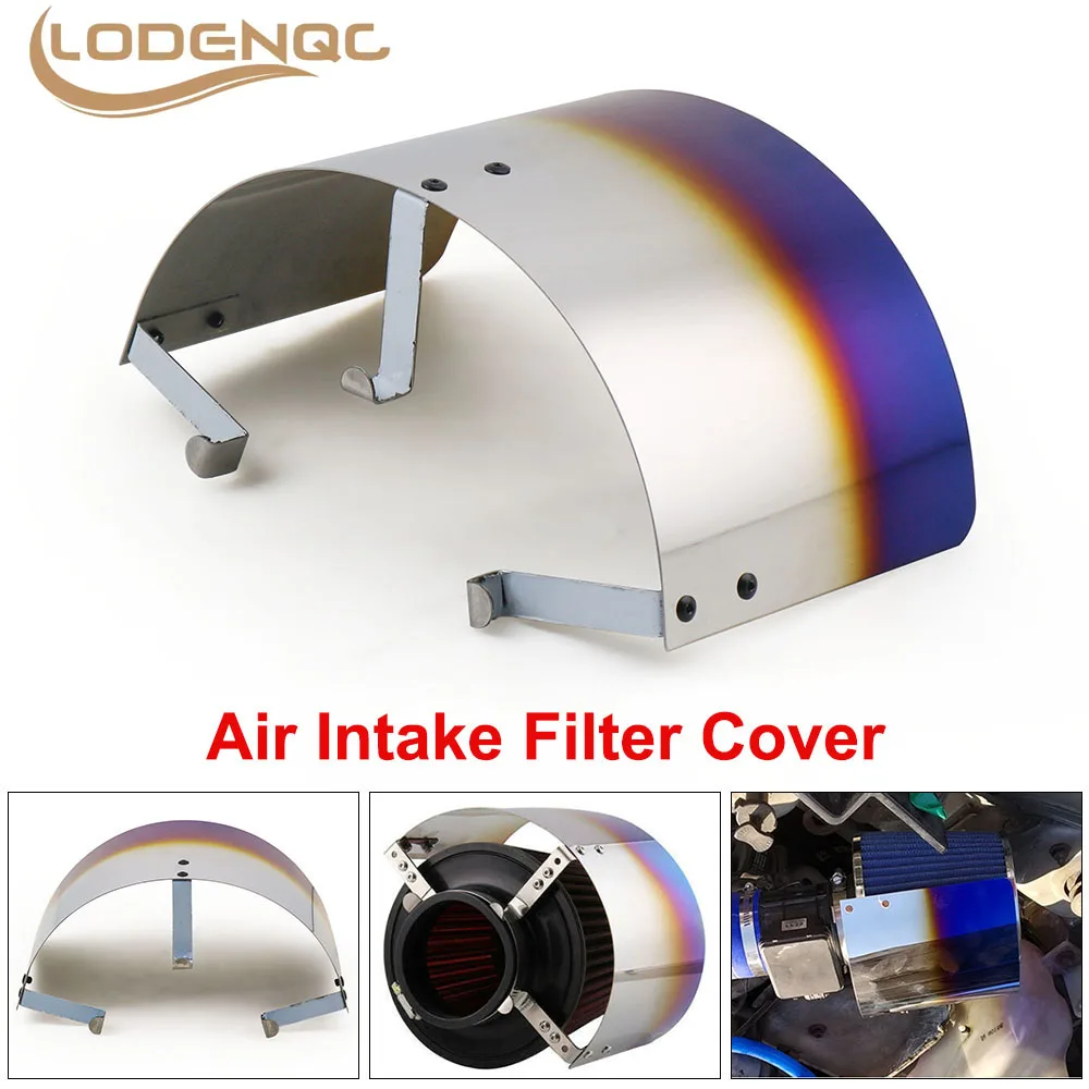 

Universal Air Intake Filter Heat Shield Cover 2.5" TO 3.5" Stainless Steel Burnt Blue Sliver Neo Chrome Carbon filter BX100773