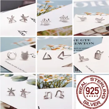 

100% S925 Sterling Silver Temperament Personality Simple Maple Leaf Bird Wild Chic Non-allergic Ear Jewelry Earrings for Women