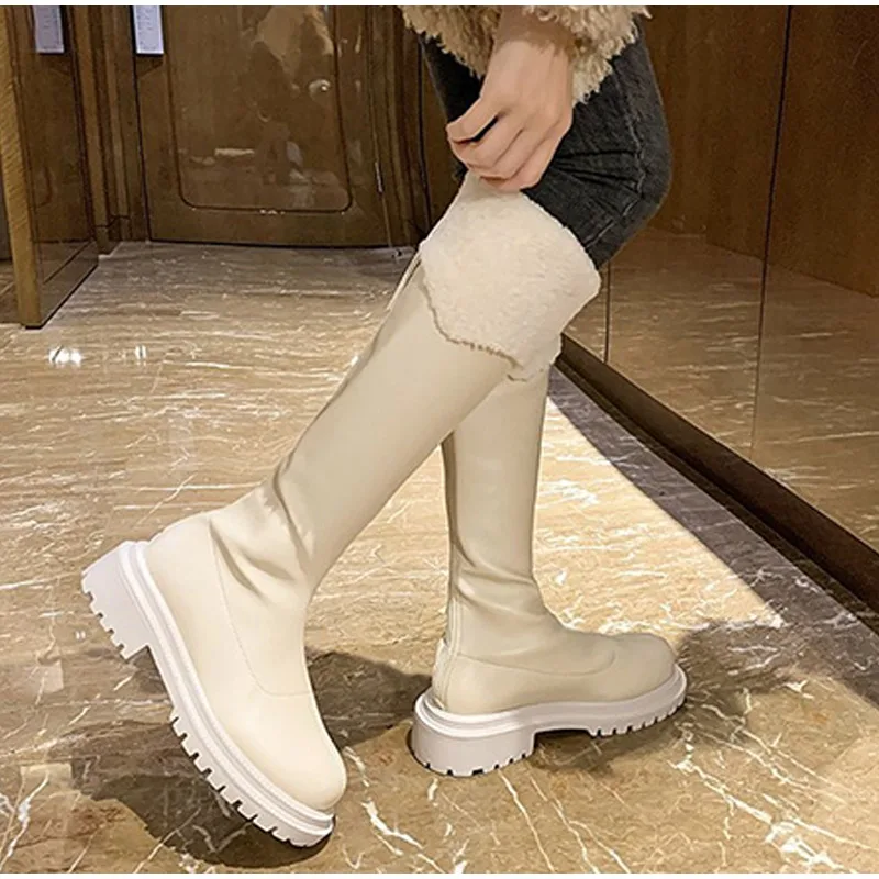 Women's Long Boots Soft PU Leather Winter Warm Fur Shoes Thick Soled Platform Fashion Ladies Knee High Boots 2021 Female Boot Boots for men