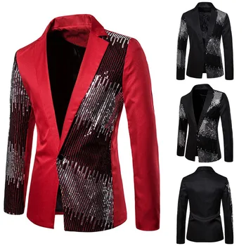 

Men's slim body gradient sequins suit large size groom dress stage nightclub performance costumes blazer