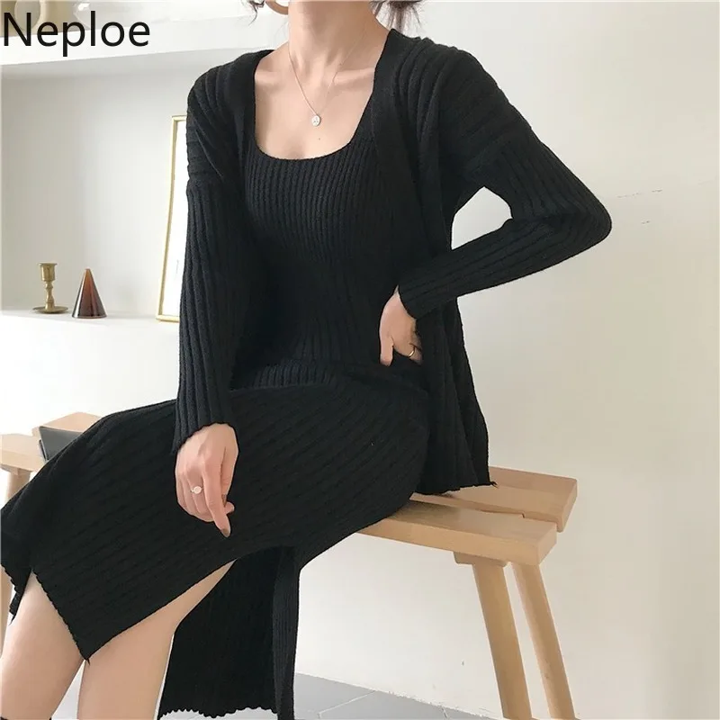Женское повседневное зимнее платье Neploe 2021 Кардиган с длинным рукавом + свитер на