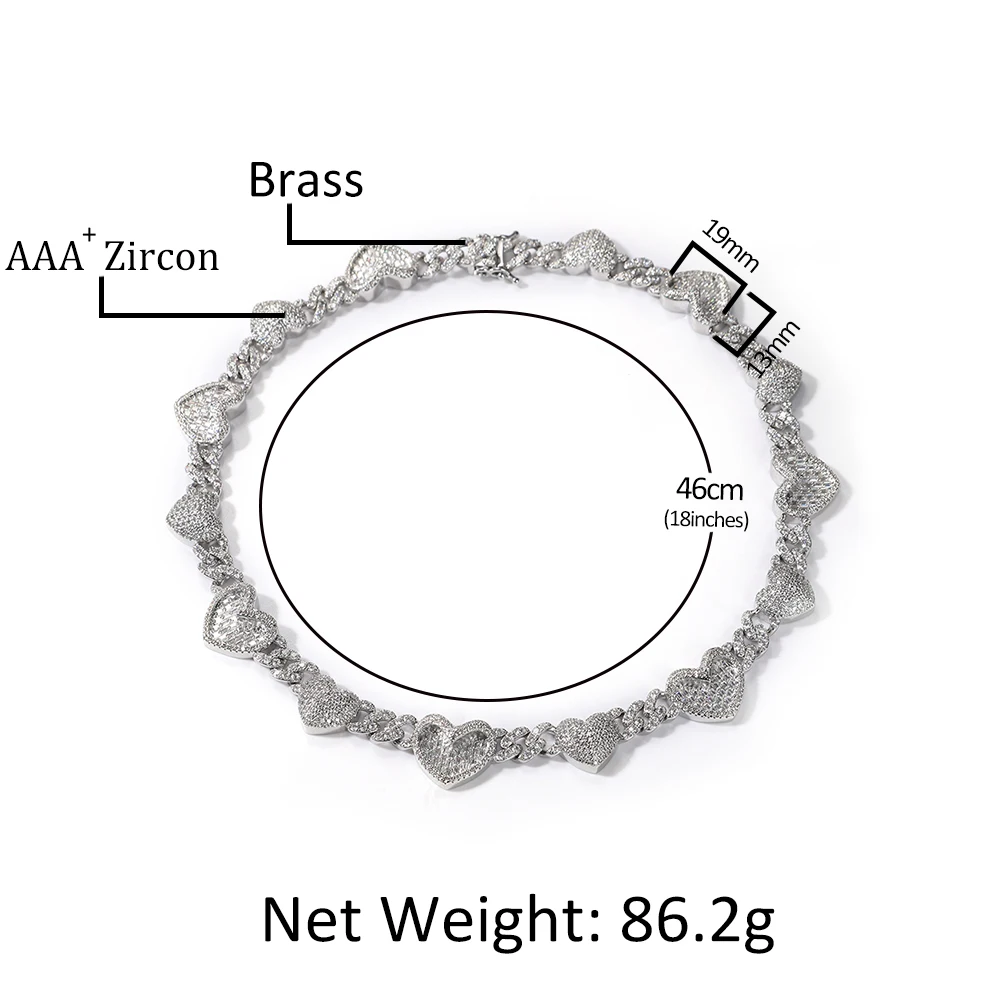 THE BLING KING 13mm Cuban Chain Full Paved 2 Designs Heart Iced Out Bling Baguettecz Necklace Charm HipHop Jewelry