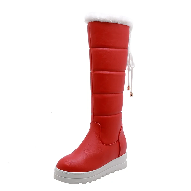 Gdgydh/ ; Длинная плюшевая зимняя обувь; женские ботинки; Белые Водонепроницаемые зимние сапоги выше колена; теплая Уличная обувь для России; большой размер 43 - Цвет: red