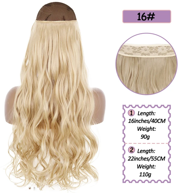 Synthetic No Clip Halo Hidden Hair Extension Ombre Artificial Natural Fake False Long Short Straight Hairpiece Blonde For Women 16