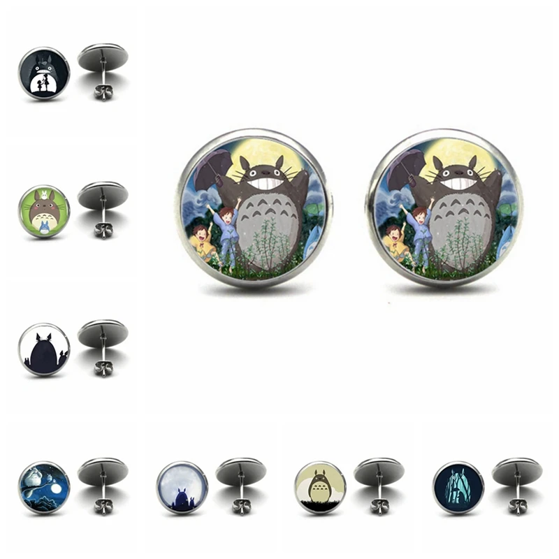 

Small earrings My Neighbour Stud Earrings My Neighbor Totoro Earrings For Woman Glass Ear Nail Anime Cabochon Earrings