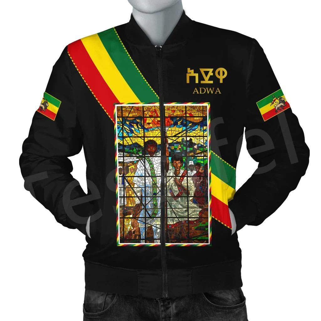 Tessffel Ethiopia County Flag Reggae Africa Tribe Lion Retro 3DPrint Men/Women Winter Coat Casual Windbreaker Bomber Jacket A1 4
