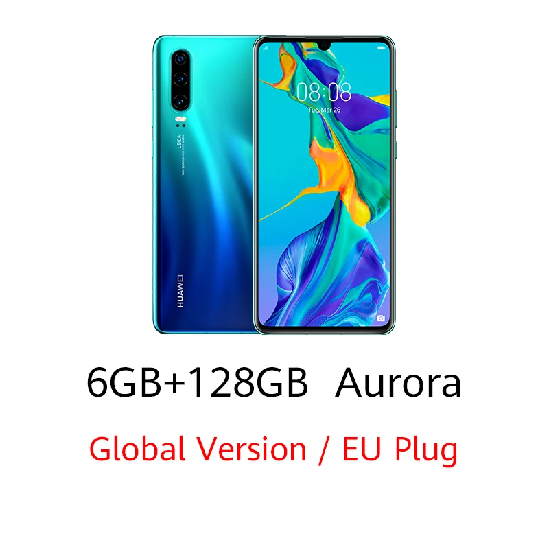 6GB 128GB Auroraeu Huawei P30 с глобальной версией, 6 ГБ, 128 ГБ, Kirin 980, смартфон с 30x цифровым зумом, четырехъёмная камера 6,1 дюйма, полноэкранный OLED, NFC, 3650 мАч - Цвет: 6GB 128GB Auroraeu