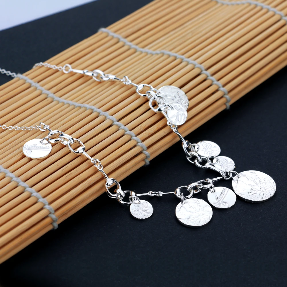 Модные женские туфли 925 стерлингового серебра ожерелье с круглой подвеской цепь