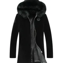 Шерстяное пальто, зимняя куртка, мужские шубы из настоящей овчины, мужские шубы с воротником из лисьего меха, теплые куртки из овечьего меха, Chaqueta Hombre MY1668