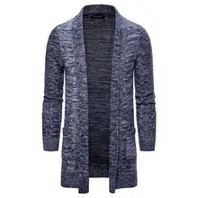 Осенний зимний мужской свитер, однотонный Повседневный Кардиган, мужские пальто, модный длинный свитер, мужской кардиган, размер США