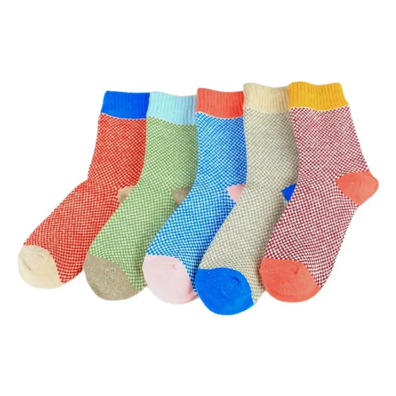 Ethnic Literary Womens Winter Faux Wool Crew Socks Geometric Plaid Warm Hosiery - Цвет: 2