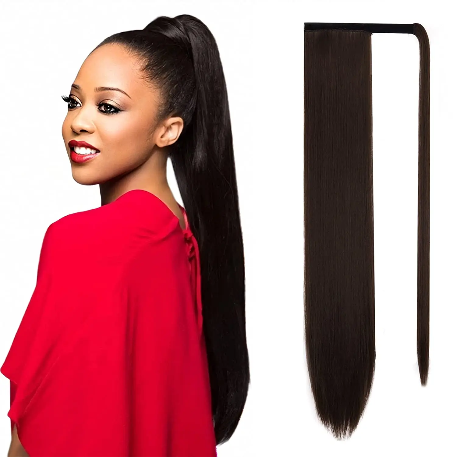 LISIHAIR-Peluca de cabello largo y liso, coleta con horquillas, extensión de cabello sintético, cola de caballo