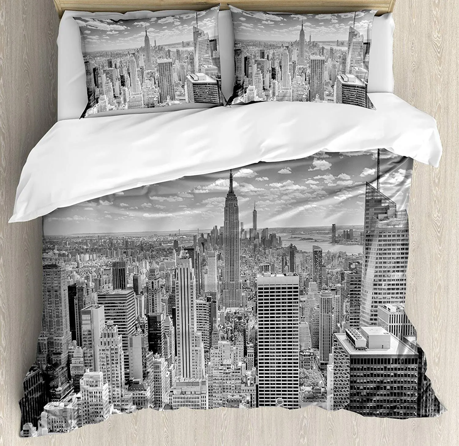 New York Bedding Set NYC over Manhattan from Top of Skyscrapers Urban