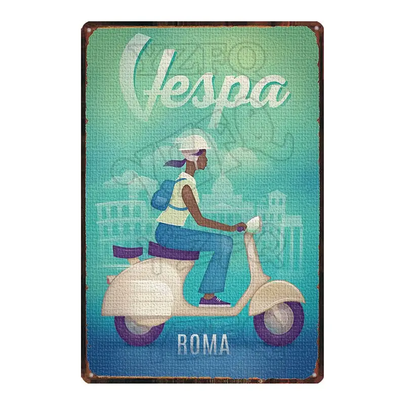 Vespa классический скутер мотоцикл оловянный гаражный знак металлические тарелки настенный паб домашний арт мотор декор железный плакат DU-5874A - Цвет: DU-5880
