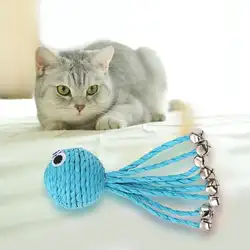 Милый, собака, кот голубая бумажная веревка форма осьминога с колокольчиком игрушка для котенок щенок