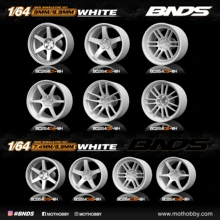 

BNDS 1/64 ABS Wheels Rubber Tires by WHITE Assembly Rims Modified Parts JDM VIP Style for Model Car Vehicle 4pcs Set