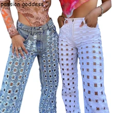 Jean taille haute pour femmes, pantalon en Denim, ample, décontracté, Streetwear, droit, bleu, rose, blanc, nouvelle collection 2021 