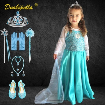 

2020 Summer Anna Elsa Dress Snow Queen Toddler Princess Birthday Dress with Fairy Tail Christmas Halloween Cinderella Costume