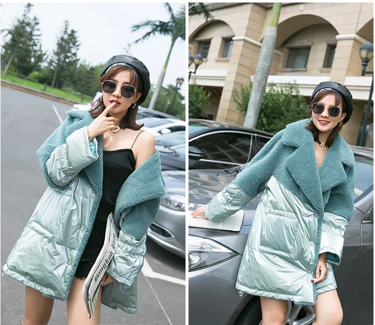 Double Faced Fur Coat Highstreet Notched Neck Drop Shoulder Plus Size Lamb Fur Coat Women Winter Office Lady Oversize Outwear