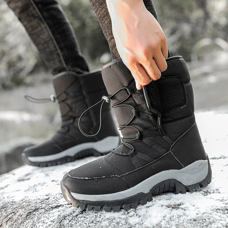 Unisex Snow Boots Warm Push Boots Waterproof Non-slip Winter Boots Thick Leather Platform WoMen Warm Shoes Large Size35-46