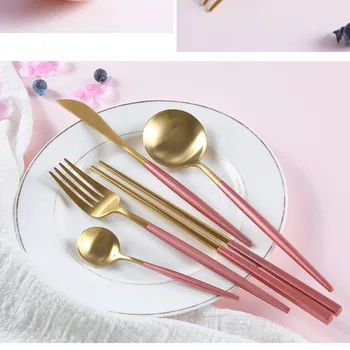 

Pink Dinner Cutlery Set Steel Cutlery Set Kitchen Knives Spoon fork Stainless Steel Cutlery Western Dinnerware Set for Kitchen