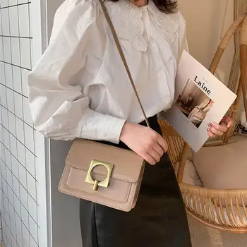 

2020 Fashion Handbag Women Retro Wide Shoulder Bag Small Square Tote Casual Messenger Bag Solid Color Crossbody Bags