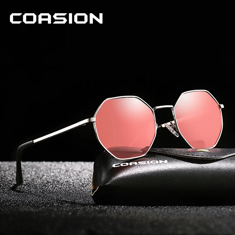 Женские поляризационные очки COASION розовые солнцезащитные с металлической