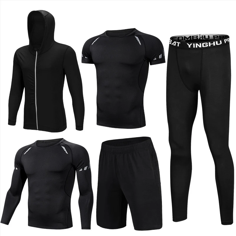 Men's Compression Sport Suits 5pcs/set Quick Dry Running Sets Sports Training Gym Fitness Tracksuits Exercise Workout Tights - Цвет: MKMS5009