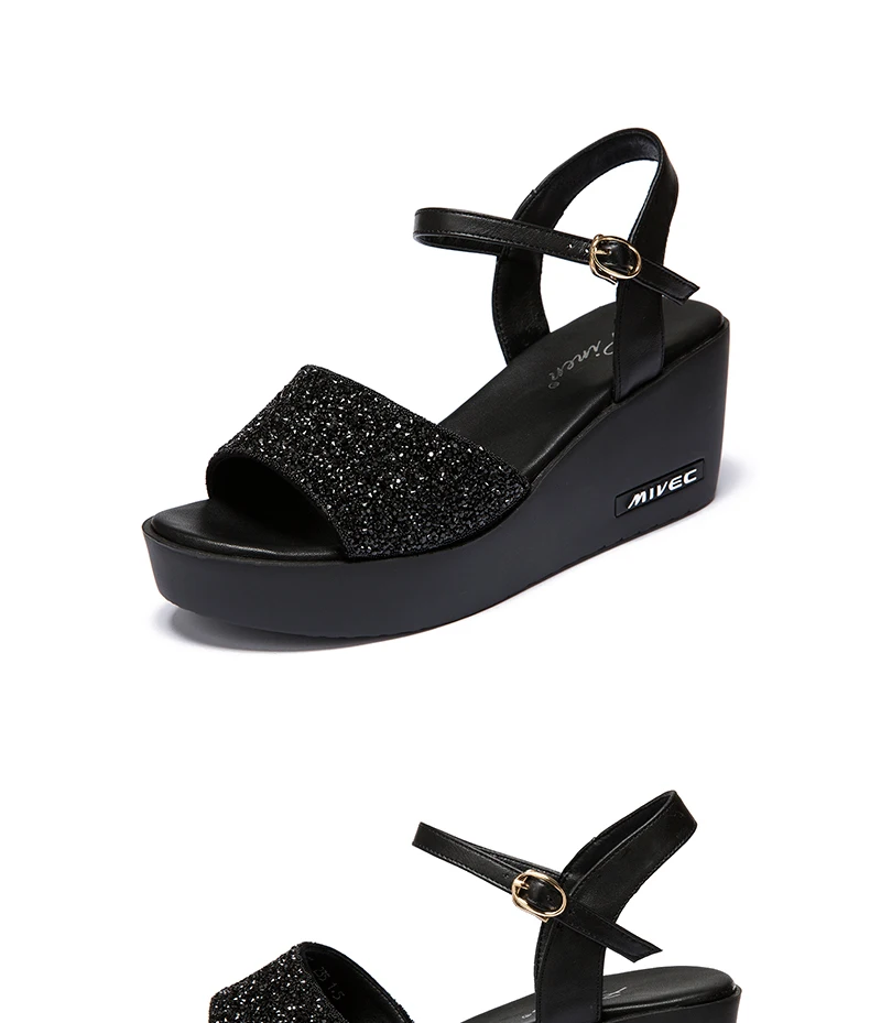 Sandal Wanita Platform Kasual Kulit 
