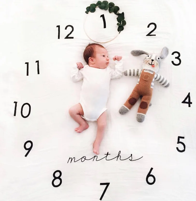 Dog Paw Print Baby Milestone Blanket - 47x40 Inch Soft Photography Prop For Newborn Monthly Photos