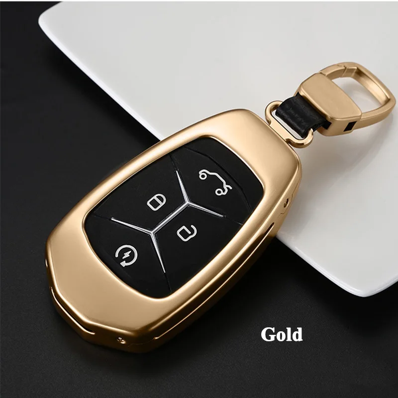 Gold Высококачественный автомобильный чехол для ключей, чехол для ключей из алюминиевого сплава, сумка для хранения, органайзер для Geely LYNK& CO 01 02 - Название цвета: Gold