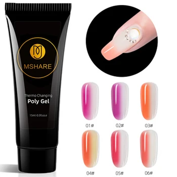 

MSHARE Temperature Changing Poly Extension Nail 15ml Temperature-Changing Paper-free Model Glue Quick Nail Crystal Gel