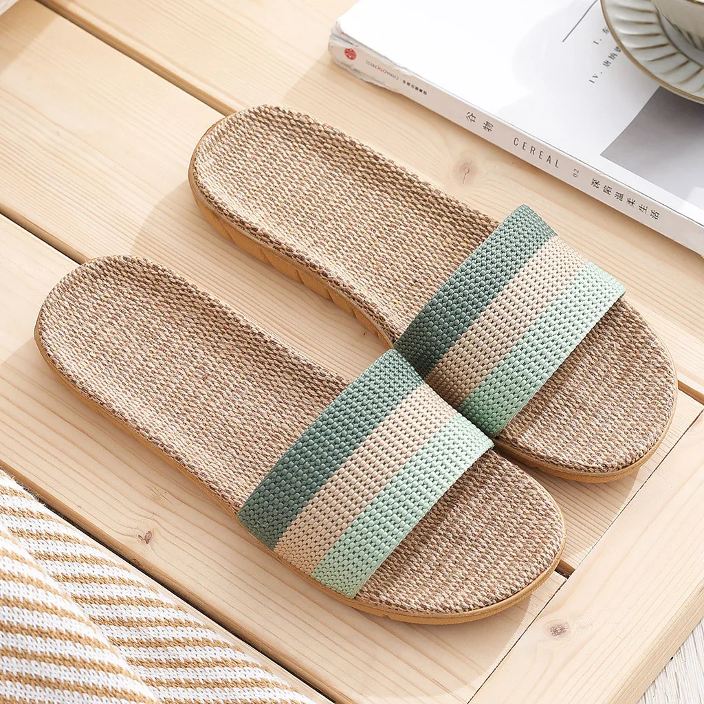 

Summer Flax Slippers Women Men Casual Linen Slides Multi-style Non-slip EVA Home Slippers Indoor Shoes Female Mujer Sandals