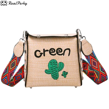

Women Square Embroidery Straw Bags Female Bohemian Rattan Beach Bags Handbags Ladies Summer New Casual Shoulder Messenger Bags