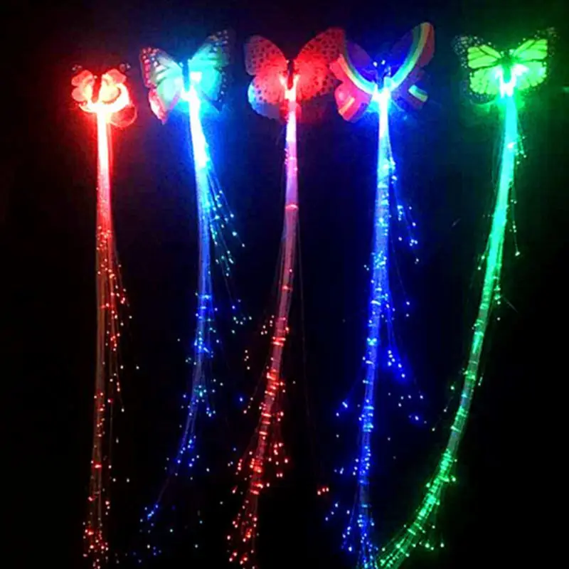 10Pcs LED Butterfly LED Flashing Fiber Hair Braid Barrettes Light Up Glow Hair Clips Colorful Wigs for Halloween Christmas Party