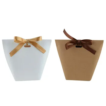 

50Pcs Blank Kraft Paper Bag Candy Bag Wedding Favors Gift Box Package Birthday Party Decoration Bags with Ribbon