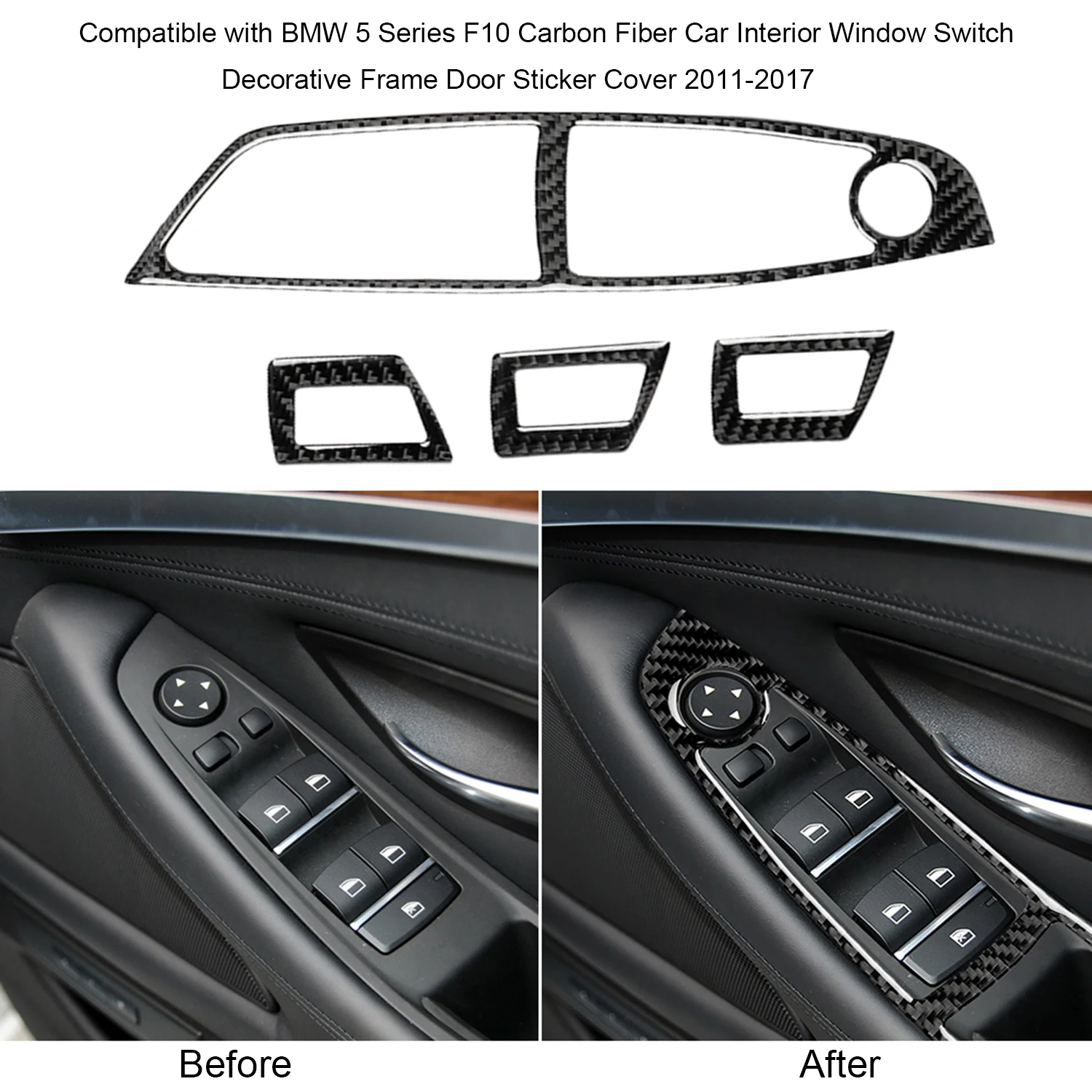 

KKMOON accessories Carbon Fiber auto Interior Window Switch Decorative Frame Door Sticker Cover for BMW 5 Series F10 2011-2017