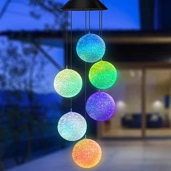 

Garden Waterproof Plastic Led Wind Chime Light Lamp Ball Decorative Color Changing Solar Powered Hanging Home Portable Spinner