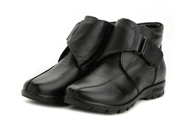 OUKAHUI/осенние простые черные зимние ботинки из натуральной кожи; женские кожаные водонепроницаемые ботинки с плюшевой подкладкой на плоской подошве; женские короткие ботинки