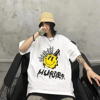 

NiceMix Tops short sleeved t-shirts 2020 Korean gradient small daisy print student trendy loose round-neck T-shirt for men wome