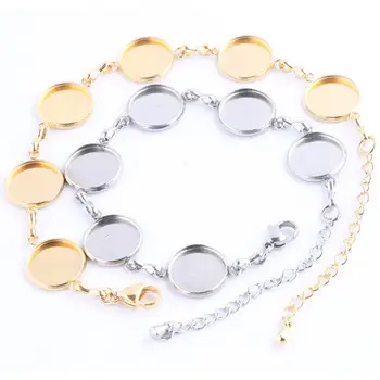 

2pcs Stainless Stee Gold Plated 12mm Round Cabochon Bracelet Base Setting Blanks Diy Bezel Trays For Bracelets Jewelry Making