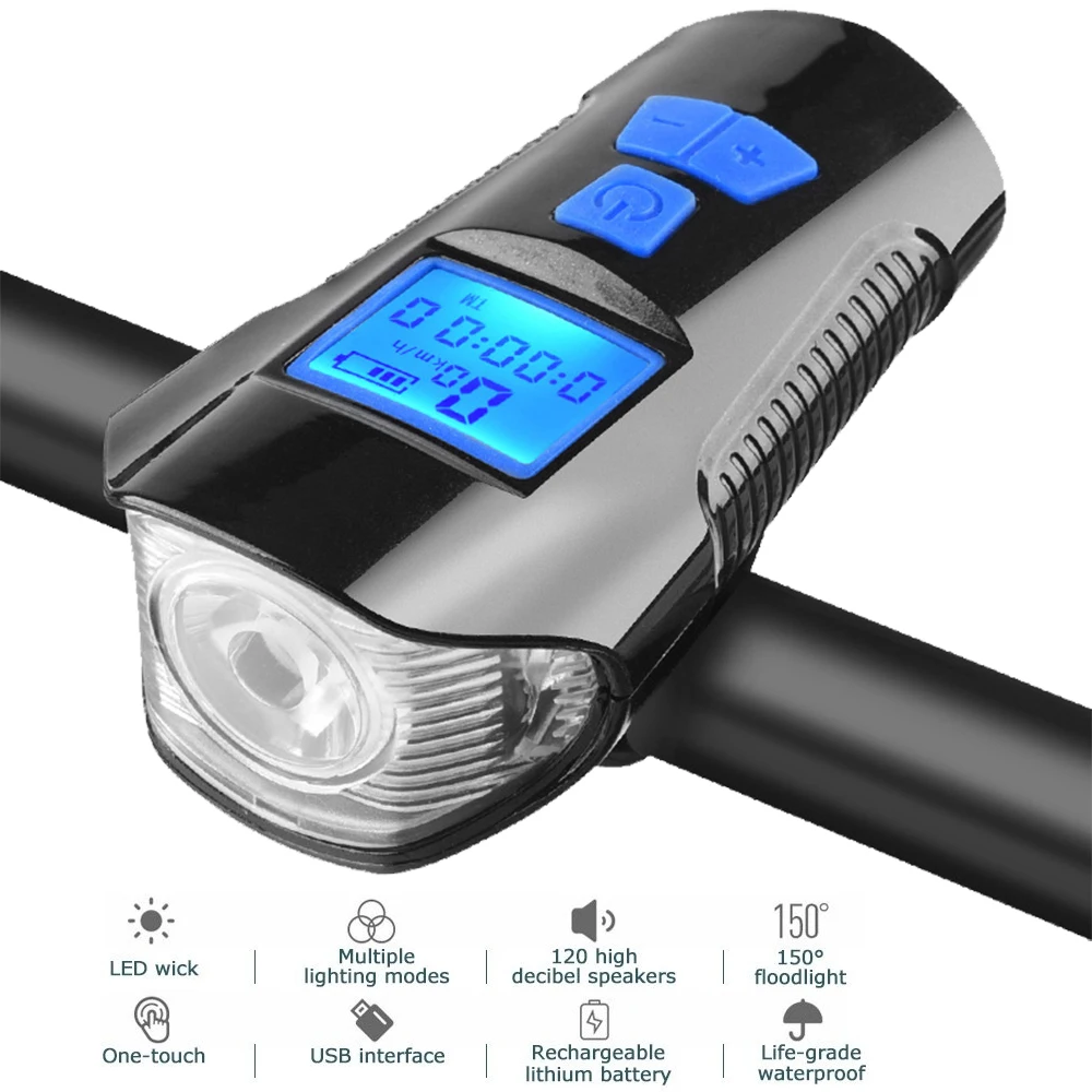 Portable ABS 3 Color Code Table Horn Light Riding Light Bicycle Light USB Rechargeable Power Display Riding Flashlight