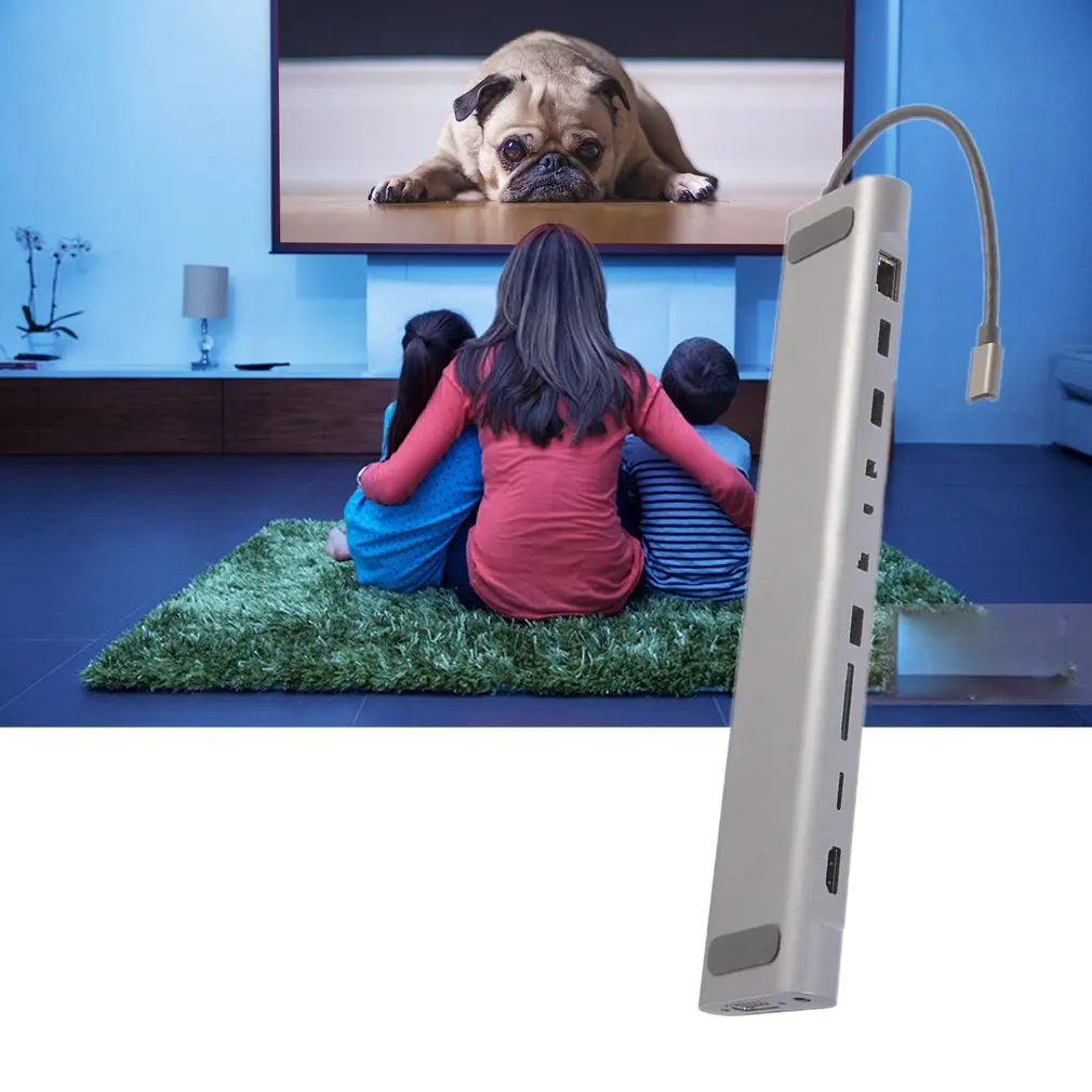 12 в 1 usb-хаб C на HDMI 4K RJ45 USB3.0 Ethernet LAN/VGA/Secure Digital кард-ридер для ноутбука MacBook